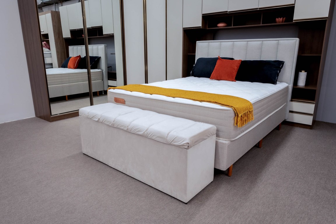 colchão premium lançamento ciello moveis verona conjunto box tecido linho ambientado colchão premium lançamento ciello moveis verona conjunto box tecido linho ambientado
