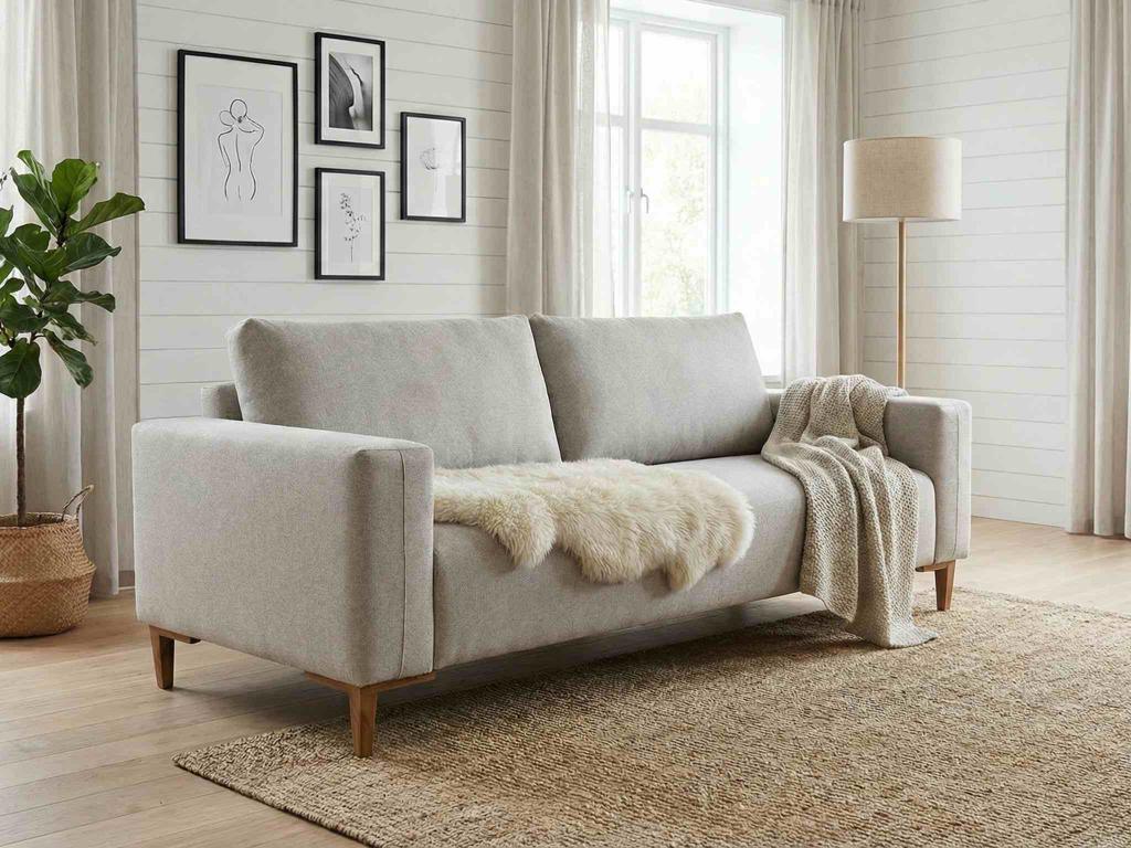 sofa living space ciello moveis curitiba parana tecido linho pés em madeira ambientado