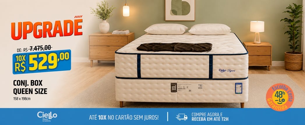 Imagem de banner para promoção de conjunto box queen size.