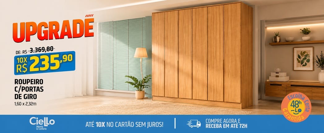 Imagem de banner para promoção de roupeiro com portas de giro.