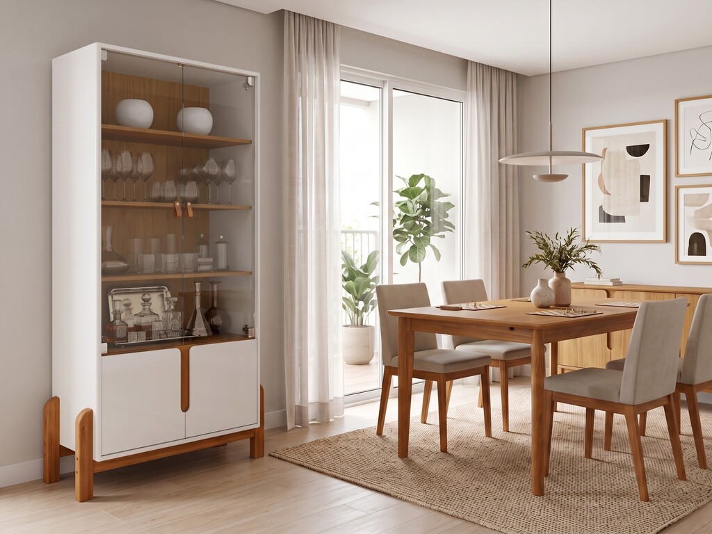 Cristaleira Off-White em Sala de Jantar Cristaleira off-white/ cedro